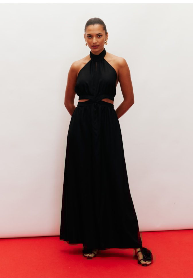 Vestido Longo Decote Cruzado