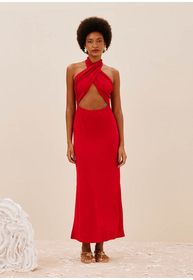 Vestido Longo Decote Cruzado