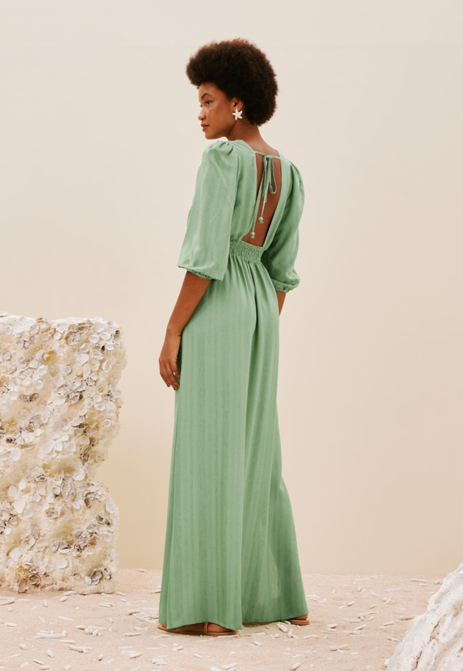 Vestido Longo Decote e Manga