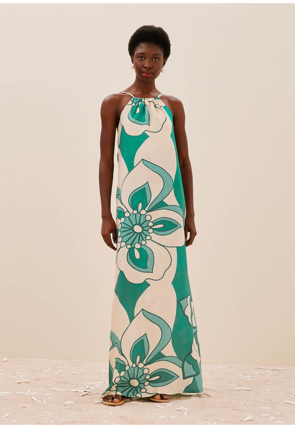 Vestido Longo Decote Estampado Pop Flower