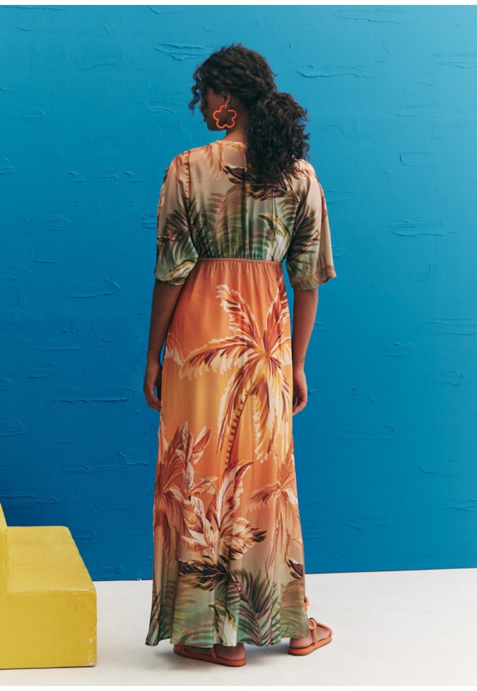 Vestido Longo Decote Estampado Trancoso