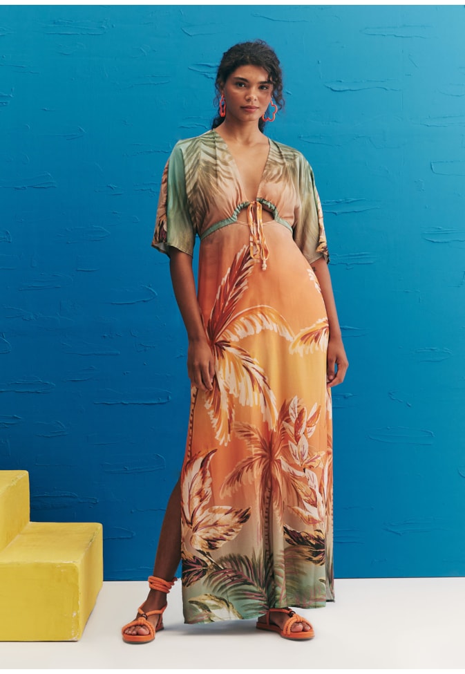 Vestido Longo Decote Estampado Trancoso