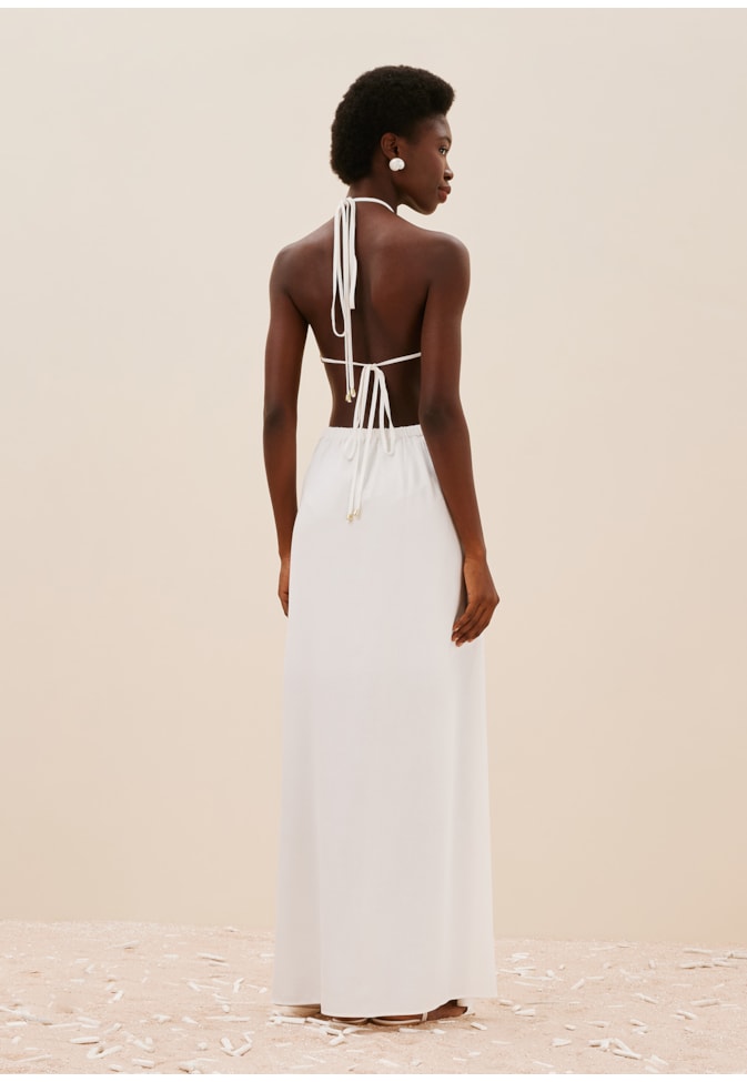 Vestido Longo Decote Flor Bordado