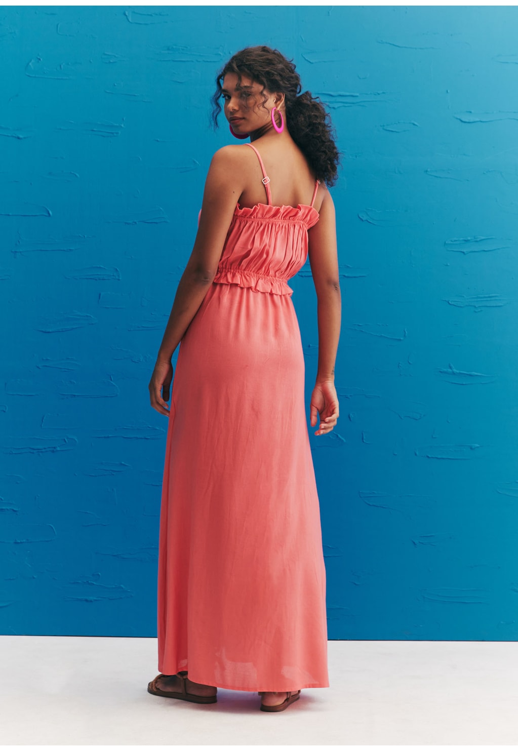 Vestido Longo Decote Franzido