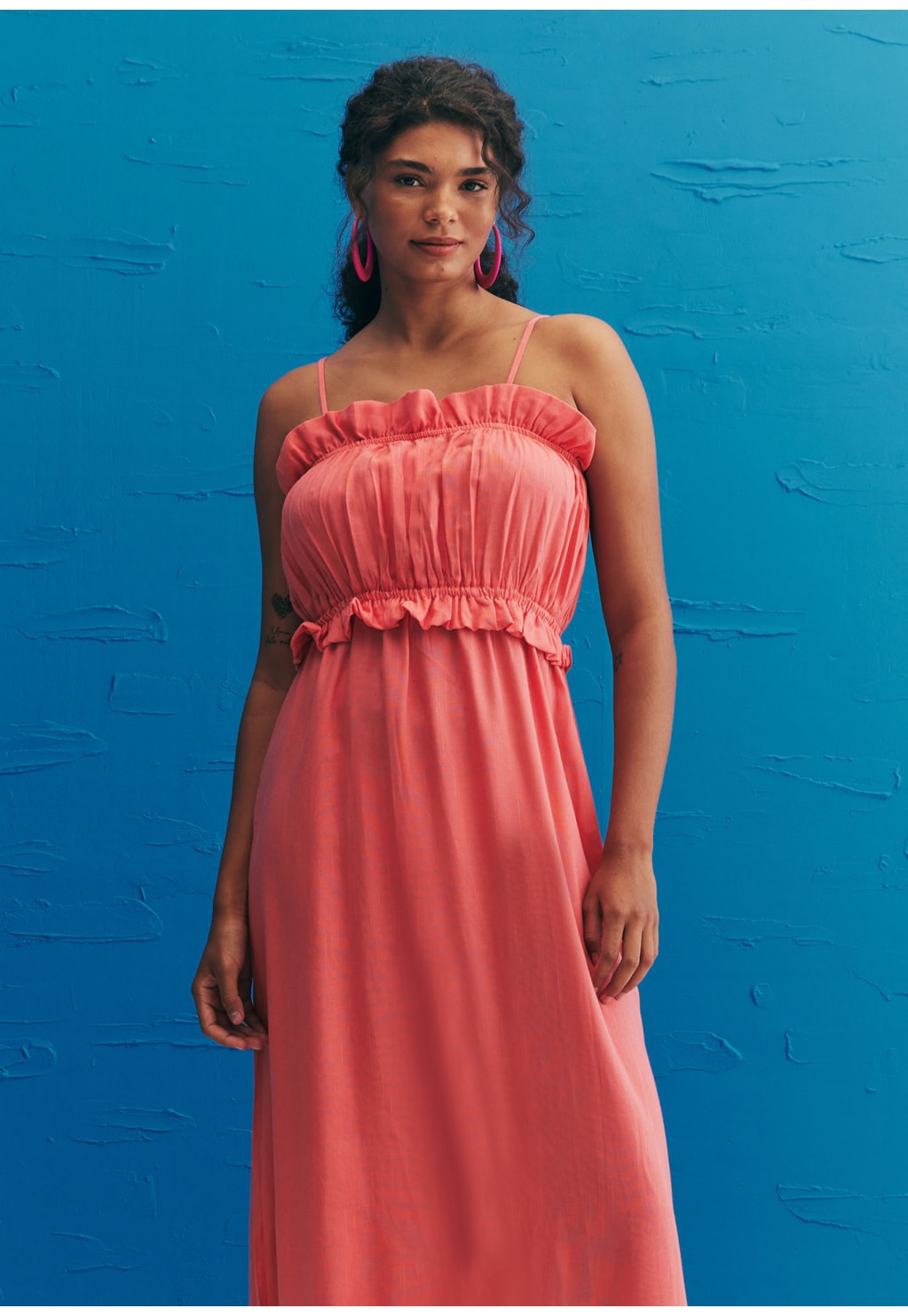 Vestido Longo Decote Franzido