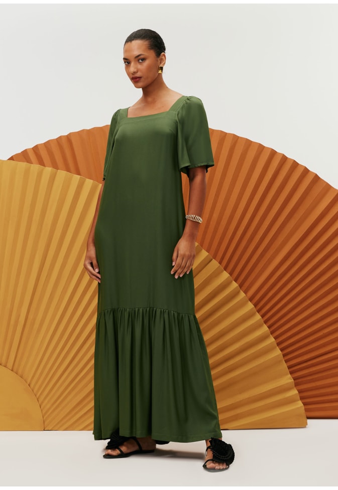 Vestido Longo Decote Quadrado