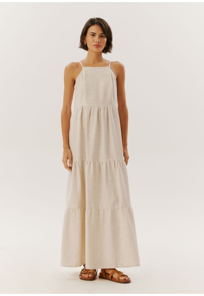 Vestido Longo Decote Reto