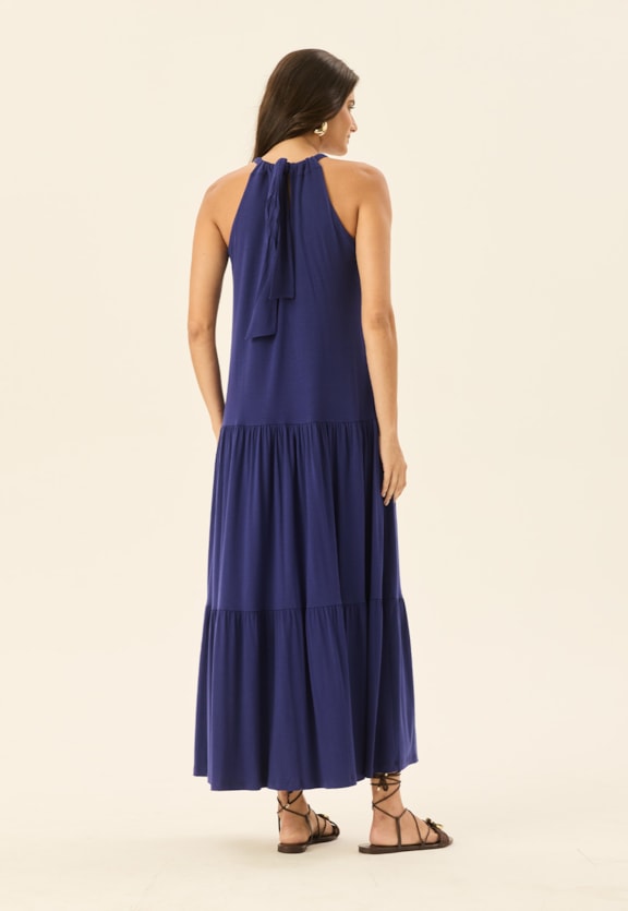 Vestido Longo Decote Túnel Com Marias Vista Traseira