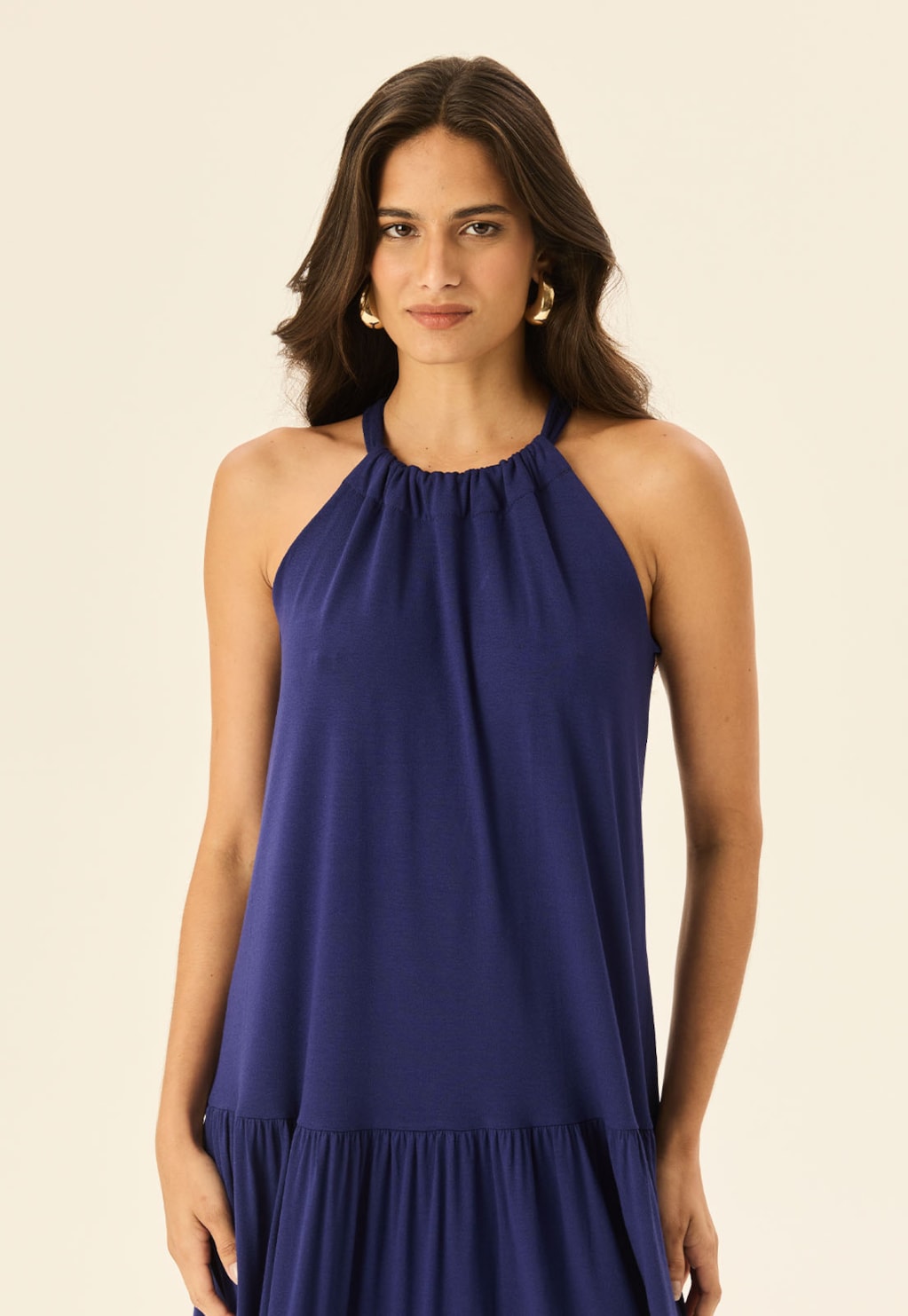 Vestido Longo Decote Túnel Com Marias