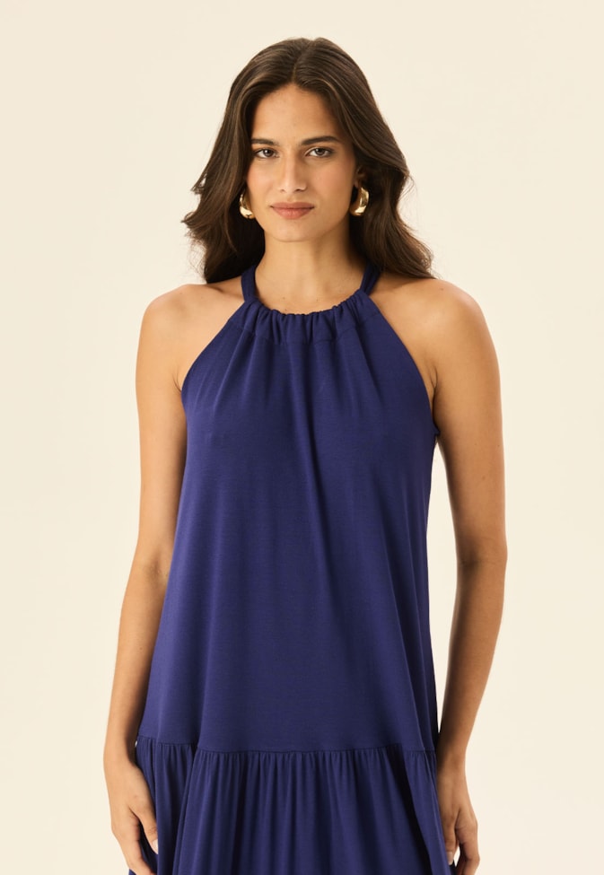 Vestido Longo Decote Túnel Com Marias