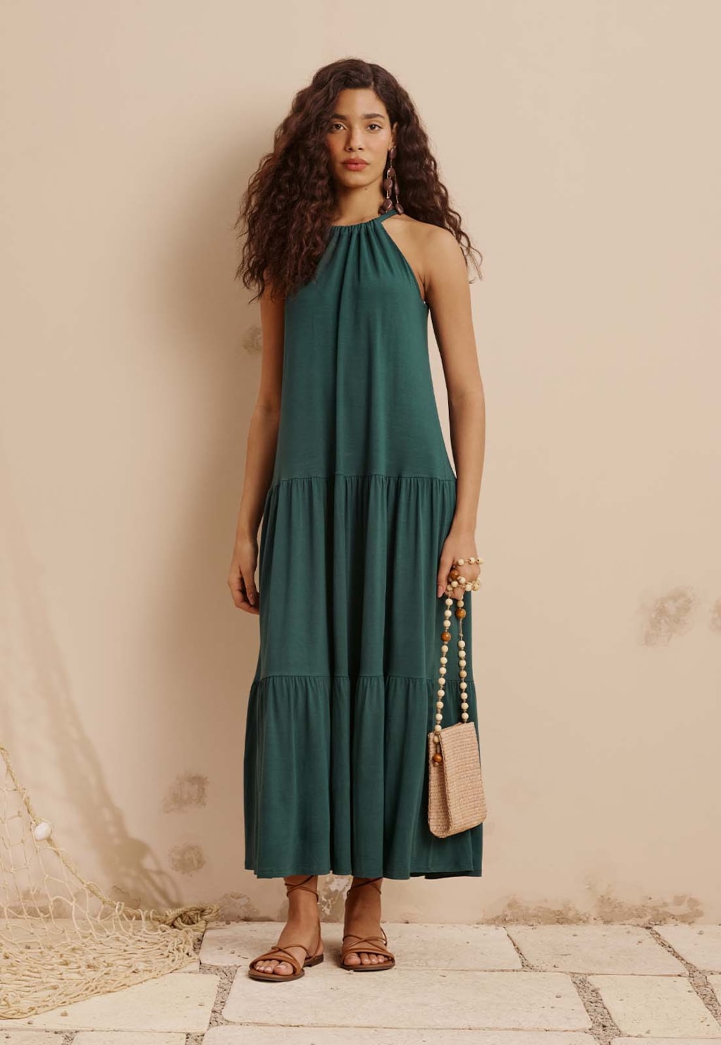 Vestido Longo Decote Túnel Com Marias