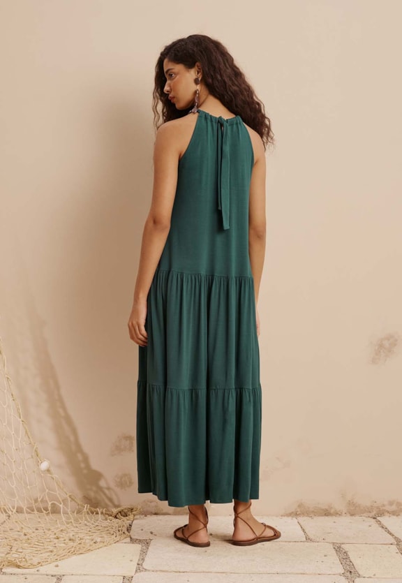 Vestido Longo Decote Túnel Com Marias Vista Traseira