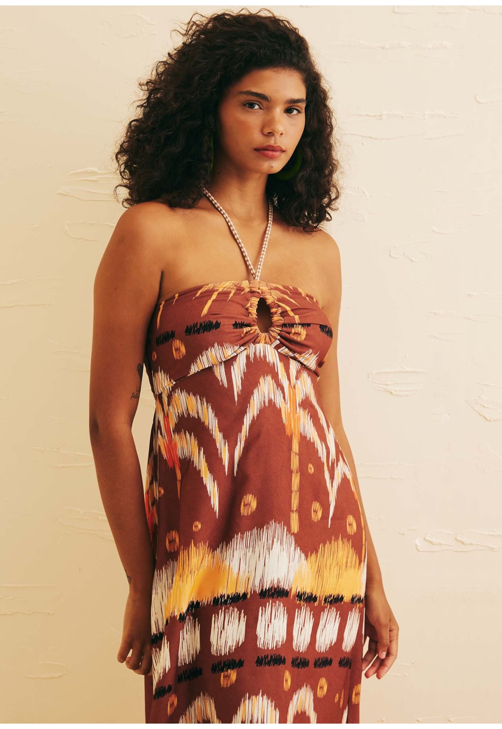 Vestido Longo Decote Túnel Estampado Huacachina