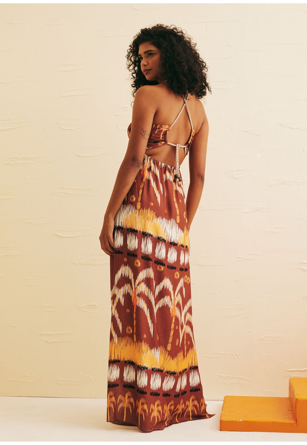 Vestido Longo Decote Túnel Estampado Huacachina