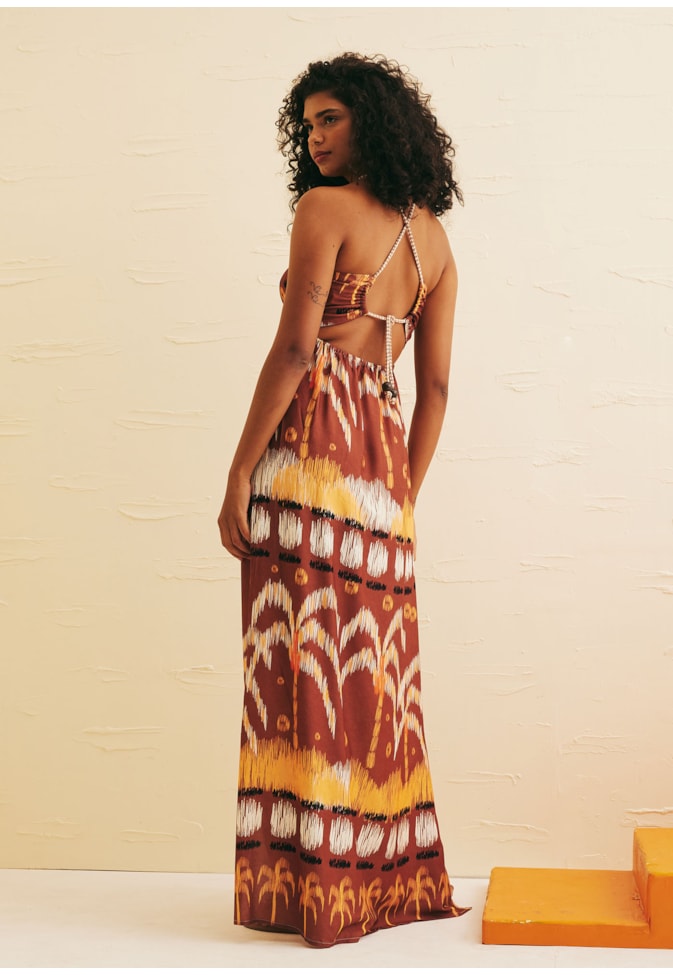 Vestido Longo Decote Túnel Estampado Huacachina