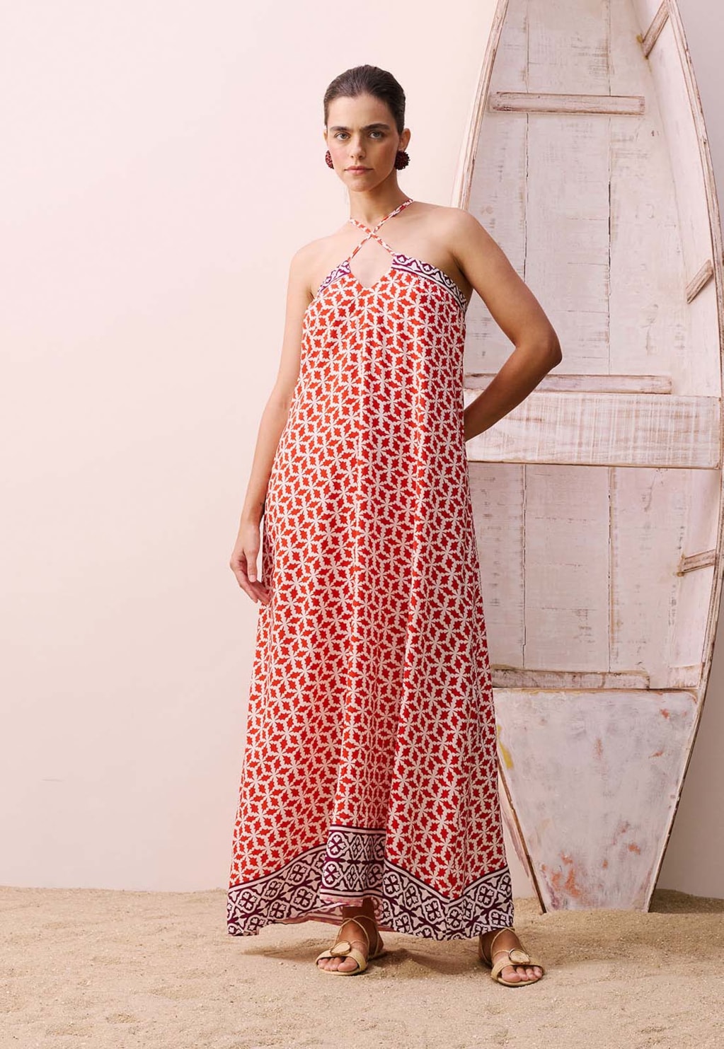 Vestido Longo Decote V Estampado Belterra