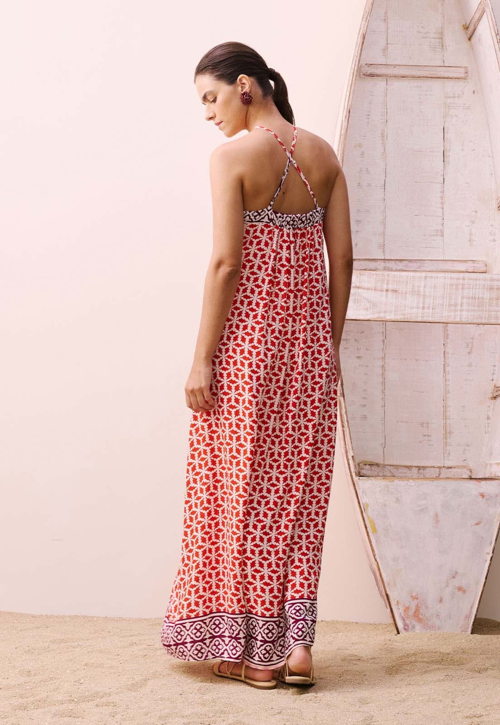 Vestido Longo Decote V Estampado Belterra