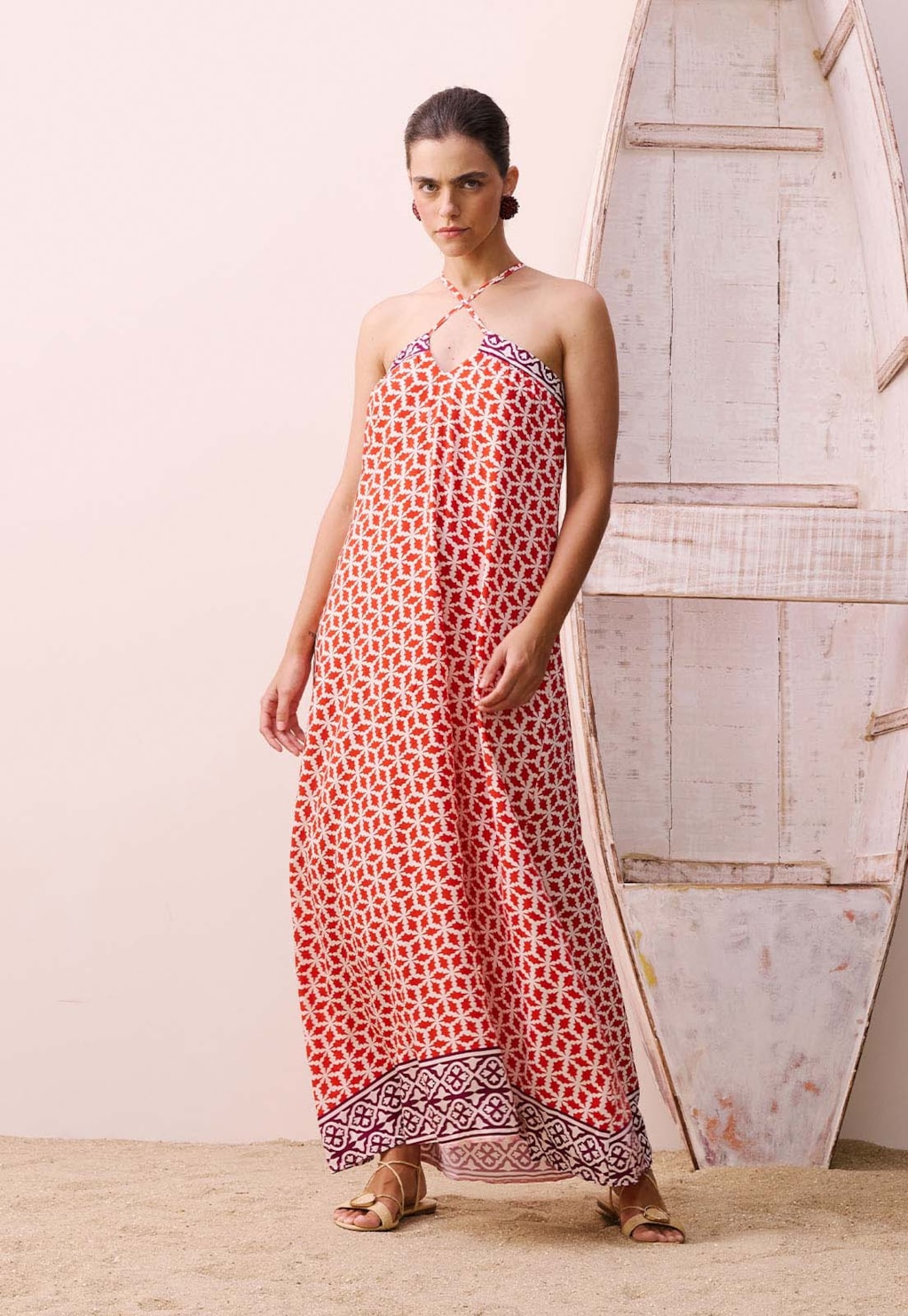 Vestido Longo Decote V Estampado Belterra