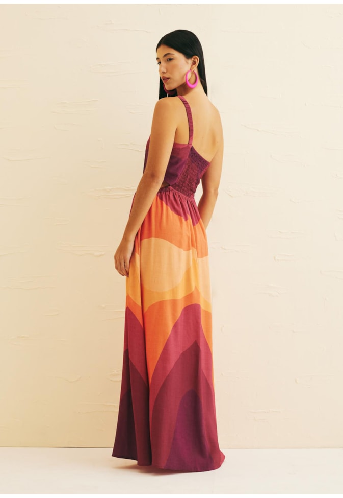 Vestido Longo Detalhe Alça Estampado Las Coloradas