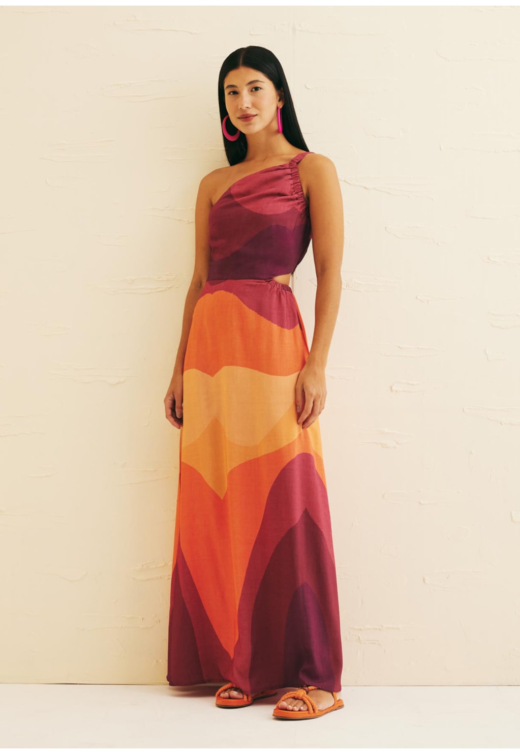 Vestido Longo Detalhe Alça Estampado Las Coloradas