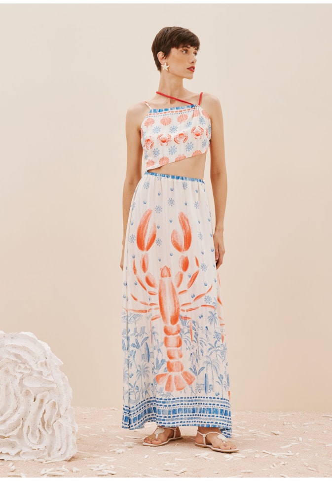 Vestido Longo Detalhe Alças Cordas Estampado Icapui