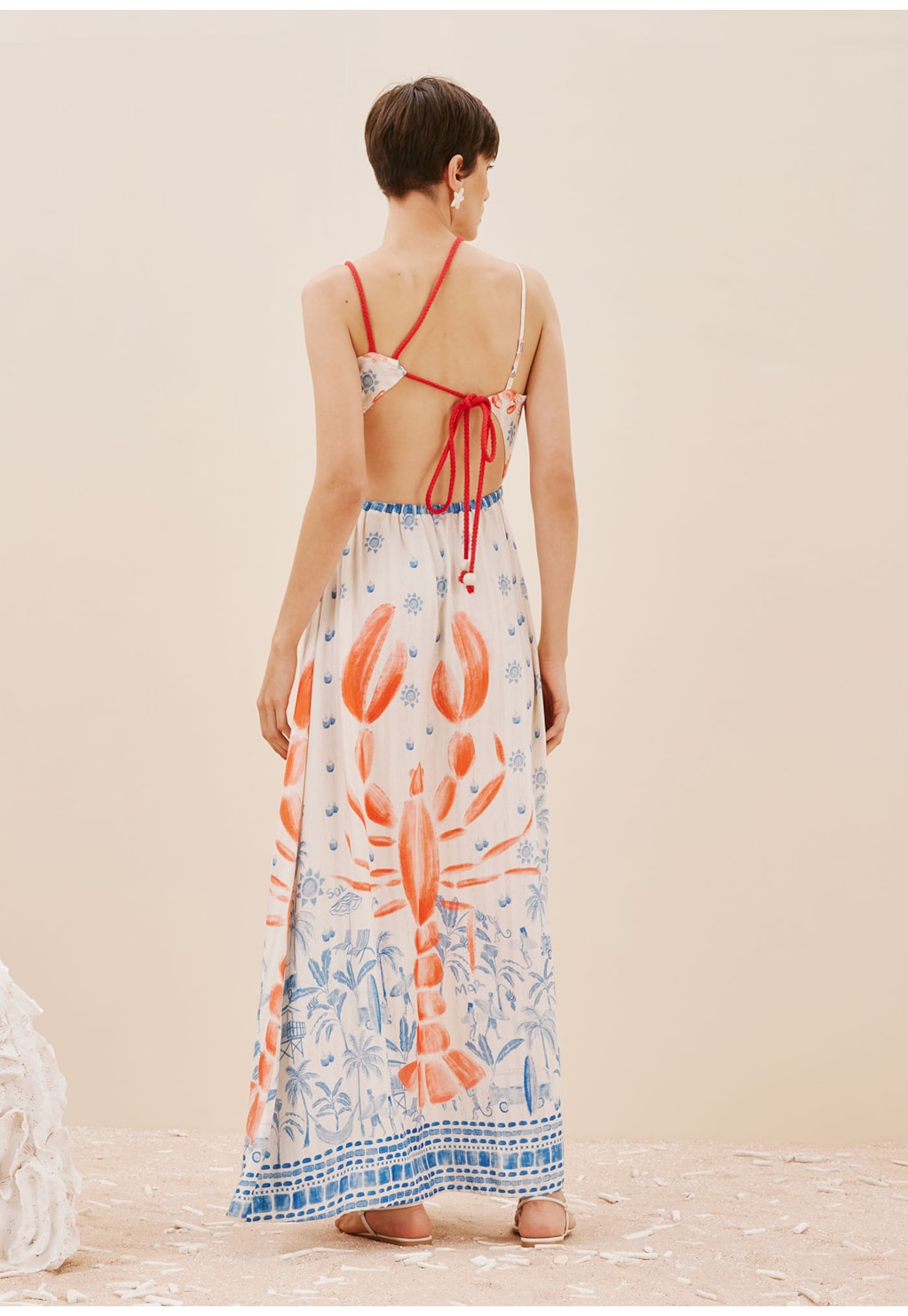 Vestido Longo Detalhe Alças Cordas Estampado Icapui