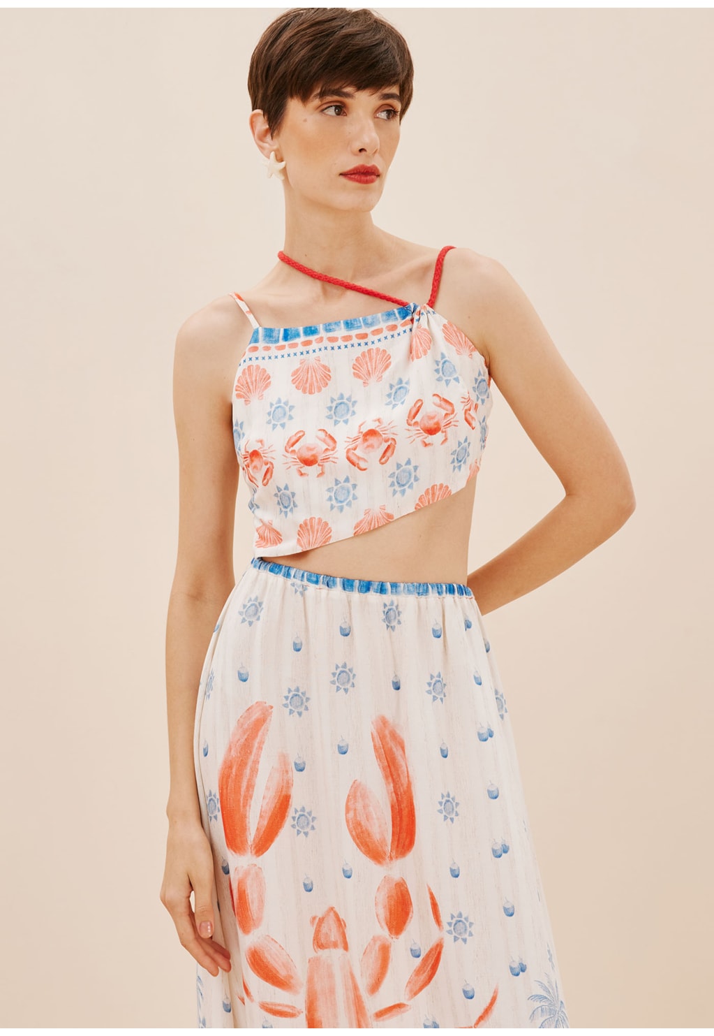 Vestido Longo Detalhe Alças Cordas Estampado Icapui