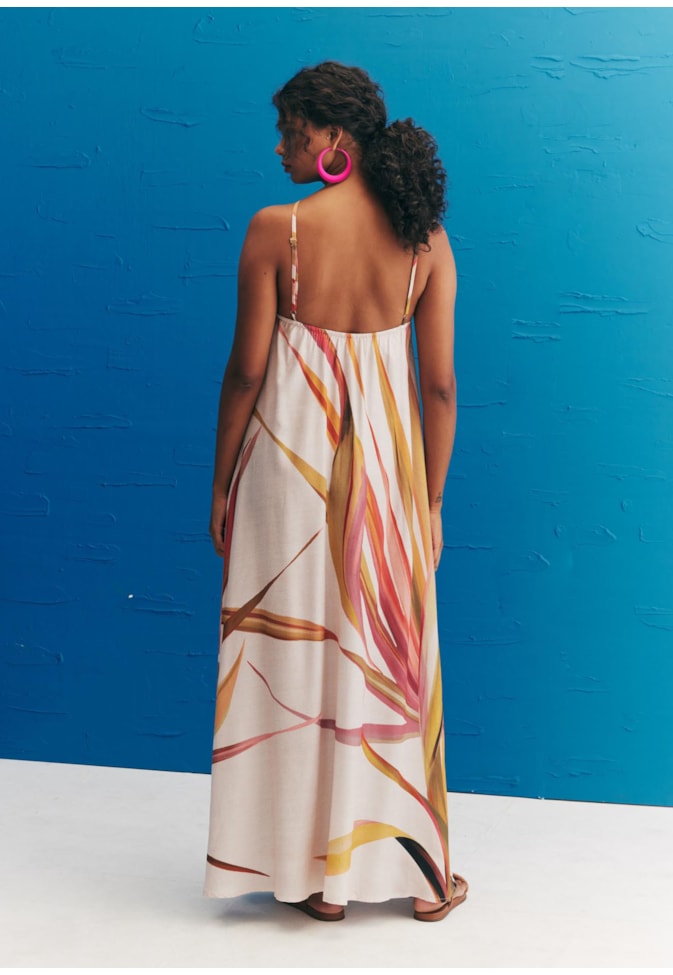 Vestido Longo Detalhe Argola Estampado Belize