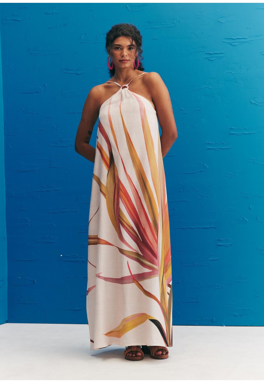 Vestido Longo Detalhe Argola Estampado Belize