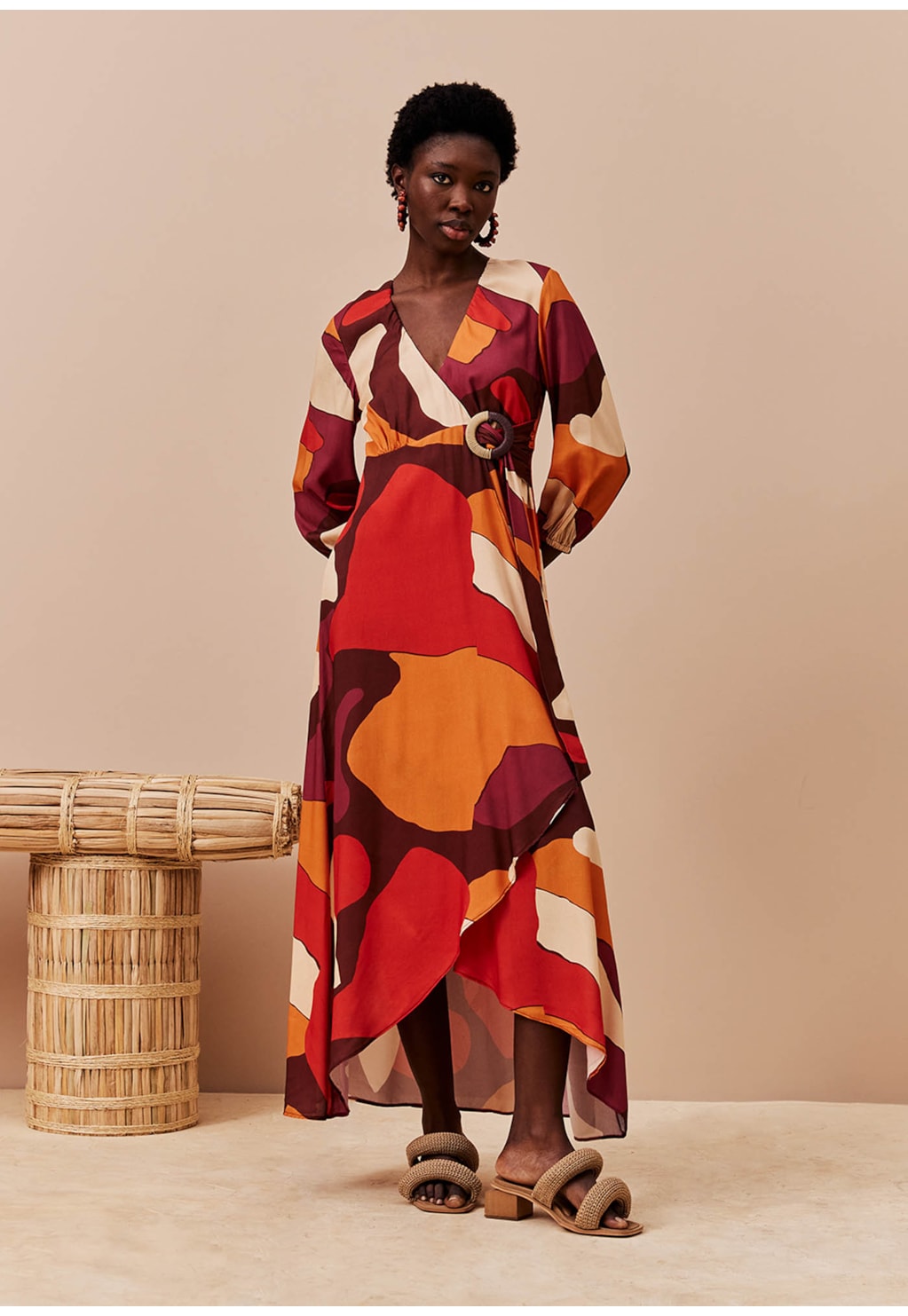 Vestido Longo Detalhe Argola Estampado Ushuaia