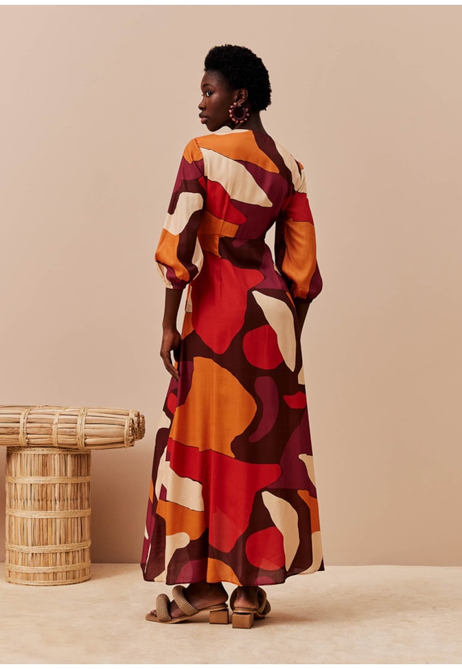 Vestido Longo Detalhe Argola Estampado Ushuaia