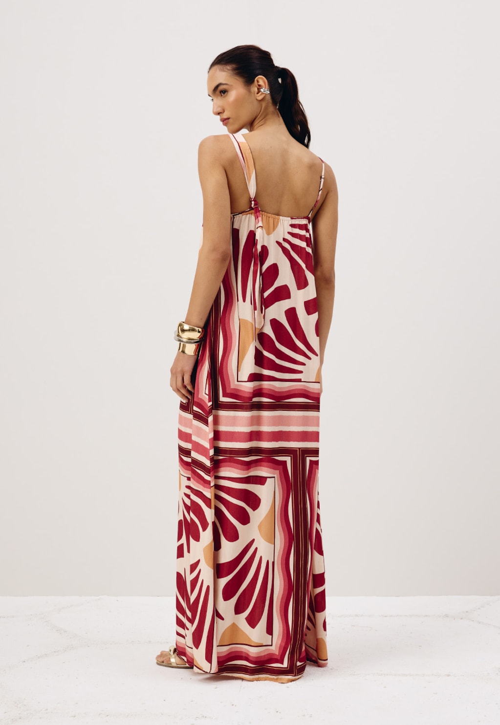 Vestido Longo Detalhe Argola Orgânica Estampado Lujan