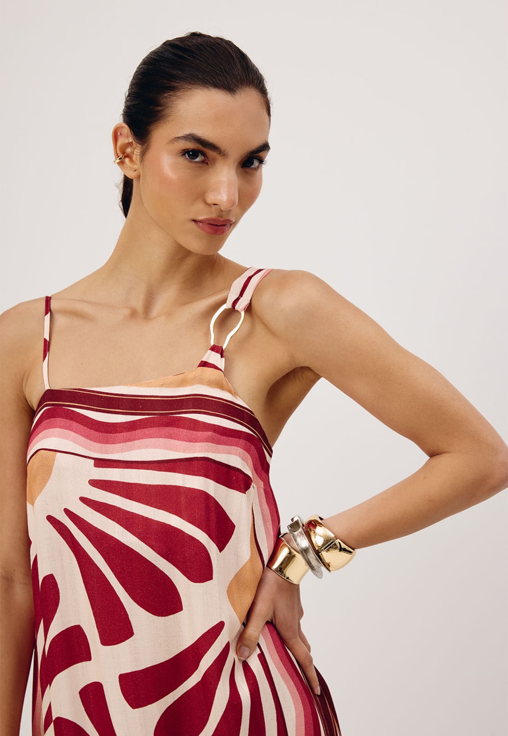 Vestido Longo Detalhe Argola Orgânica Estampado Lujan