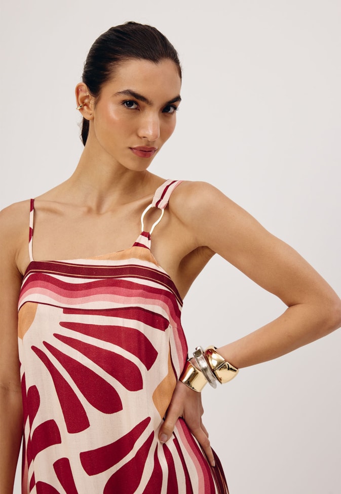 Vestido Longo Detalhe Argola Orgânica Estampado Lujan