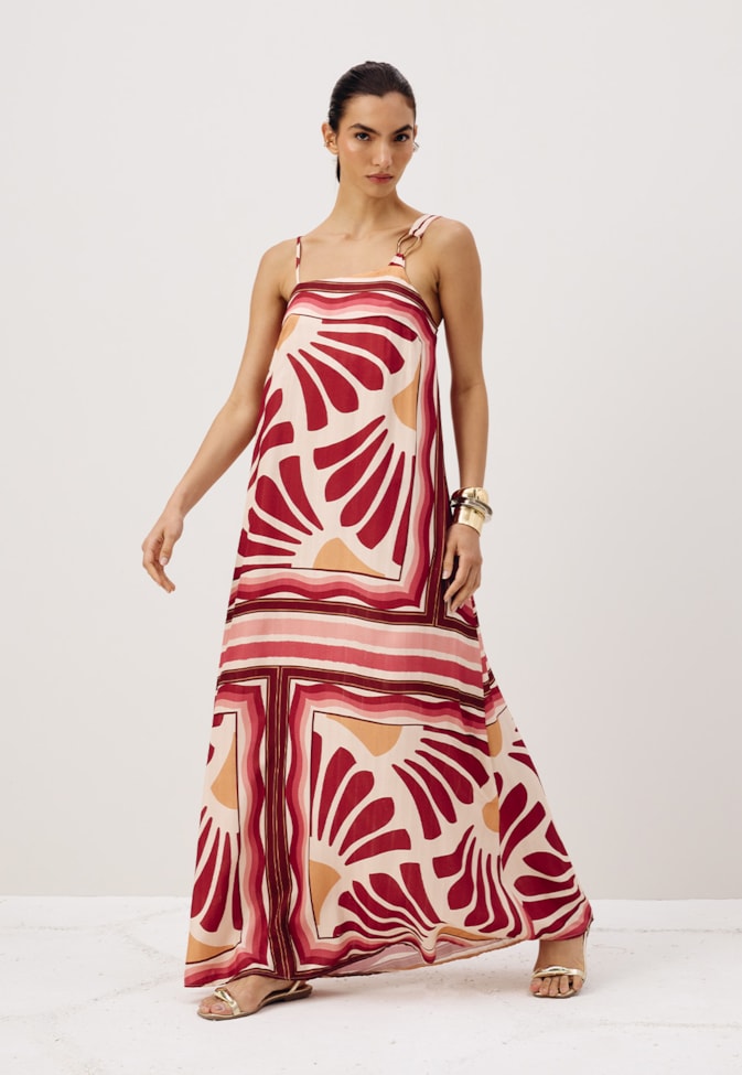 Vestido Longo Detalhe Argola Orgânica Estampado Lujan