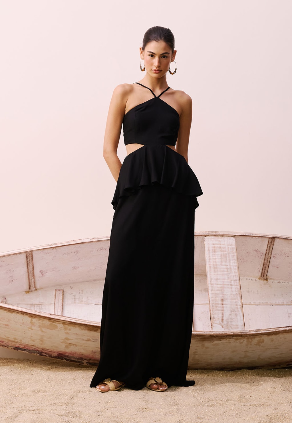 Vestido Longo Detalhe Babado