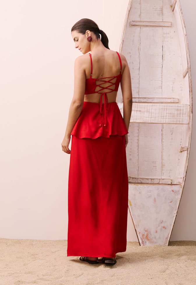 Vestido Longo Detalhe Babado