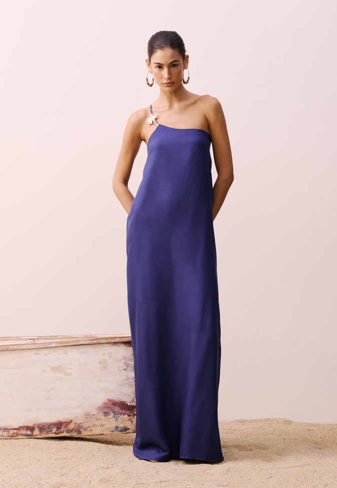 Vestido Longo Detalhe Coqueiro Dourado