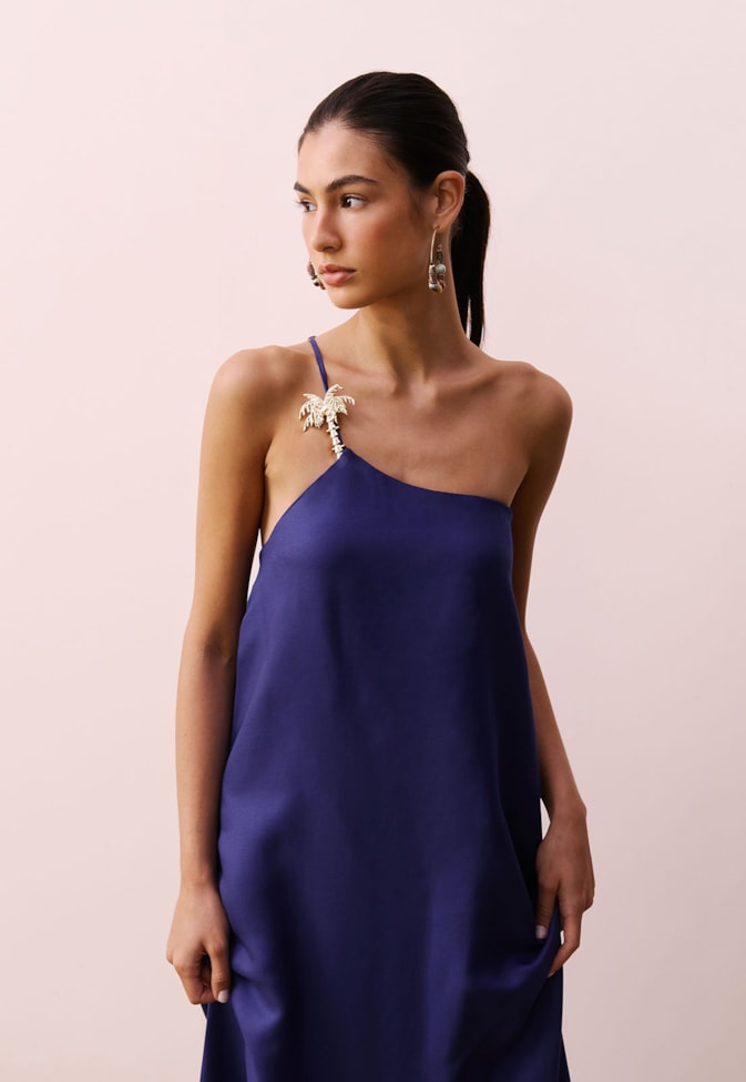 Vestido Longo Detalhe Coqueiro Dourado