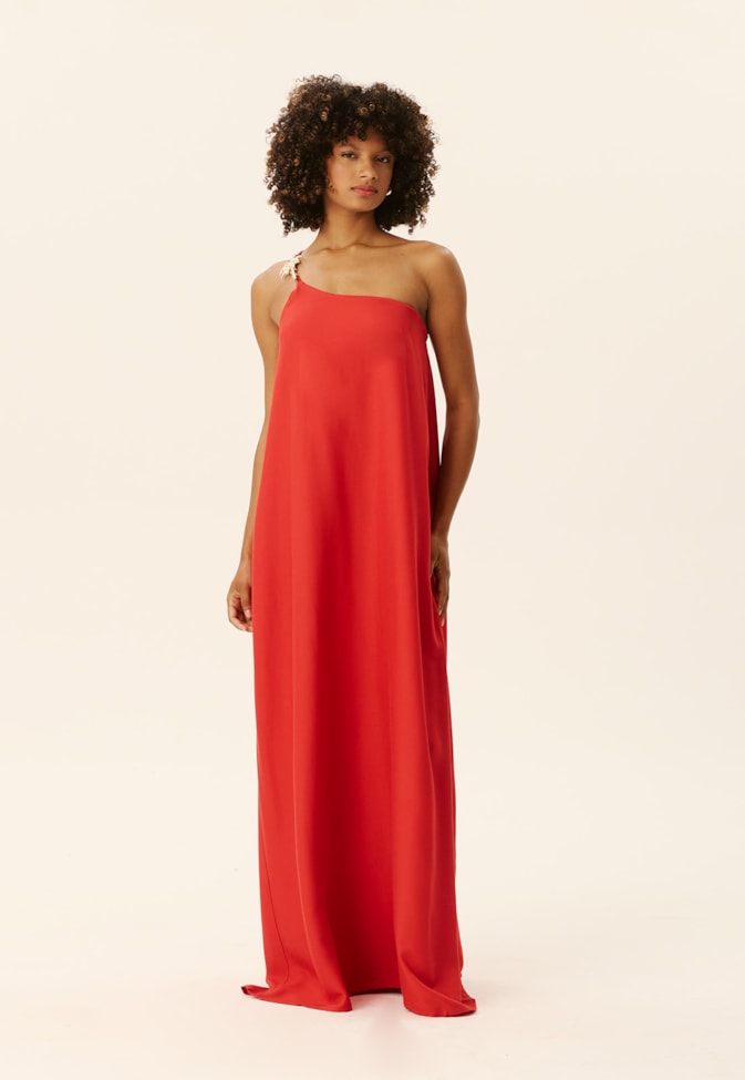 Vestido Longo Detalhe Coqueiro Dourado