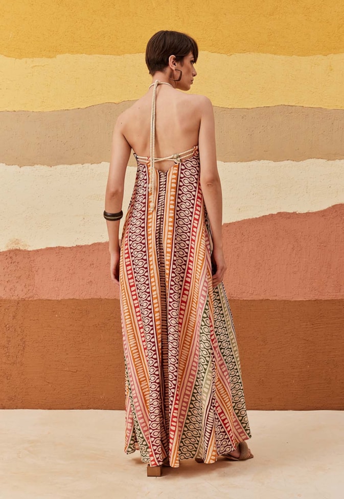 Vestido Longo Detalhe Corda Estampado Huaso