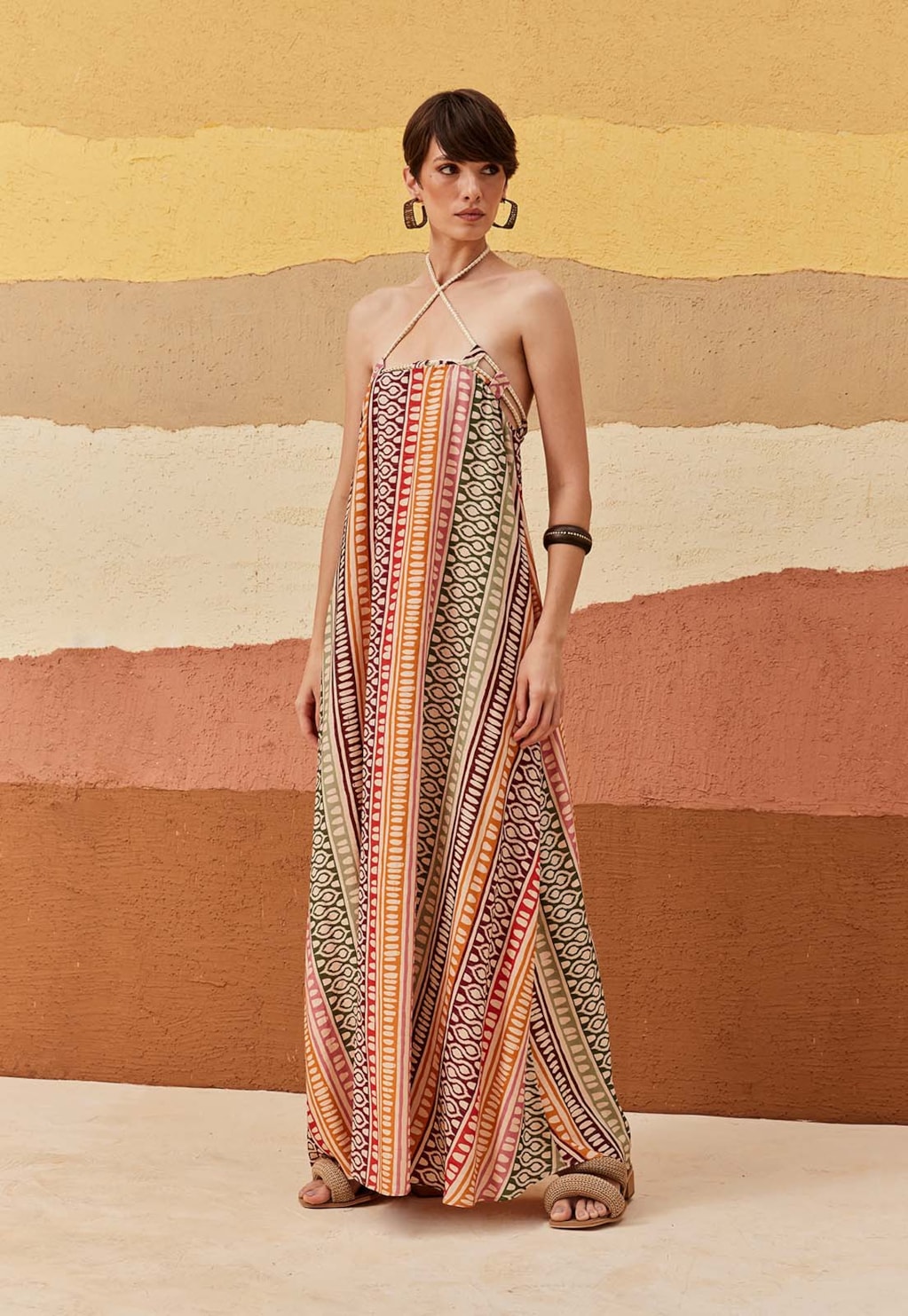 Vestido Longo Detalhe Corda Estampado Huaso