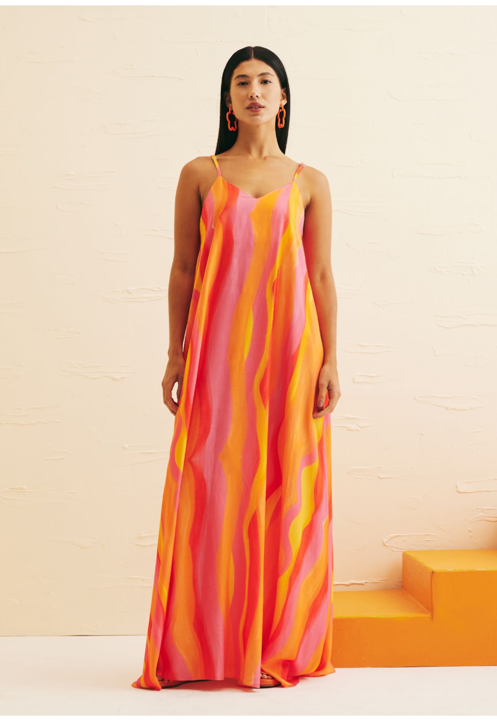 Vestido Longo Detalhe Costa Estampado Jujuy