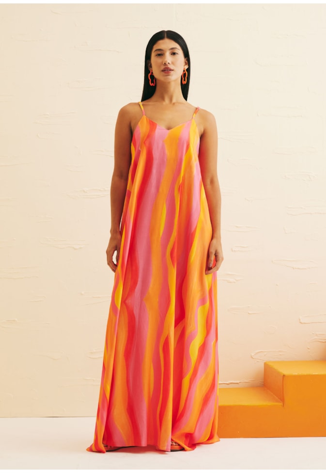 Vestido Longo Detalhe Costa Estampado Jujuy