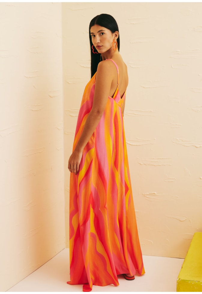 Vestido Longo Detalhe Costa Estampado Jujuy