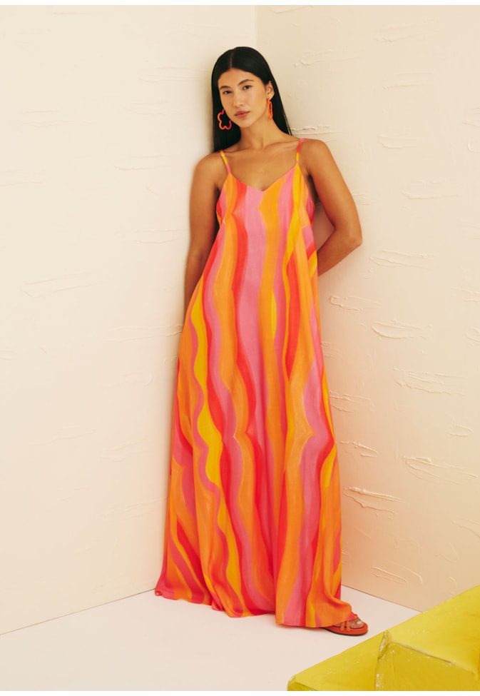 Vestido Longo Detalhe Costa Estampado Jujuy