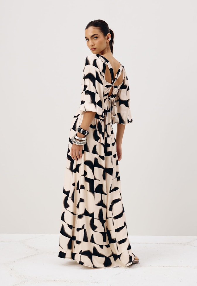 Vestido Longo Detalhe Costas Estampado Aconcágua