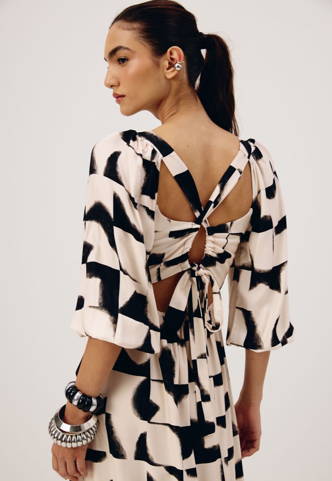 Vestido Longo Detalhe Costas Estampado Aconcágua