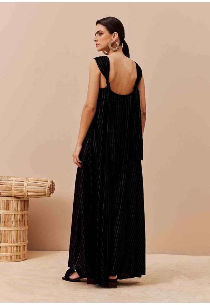 Vestido Longo Detalhe Flor Alças