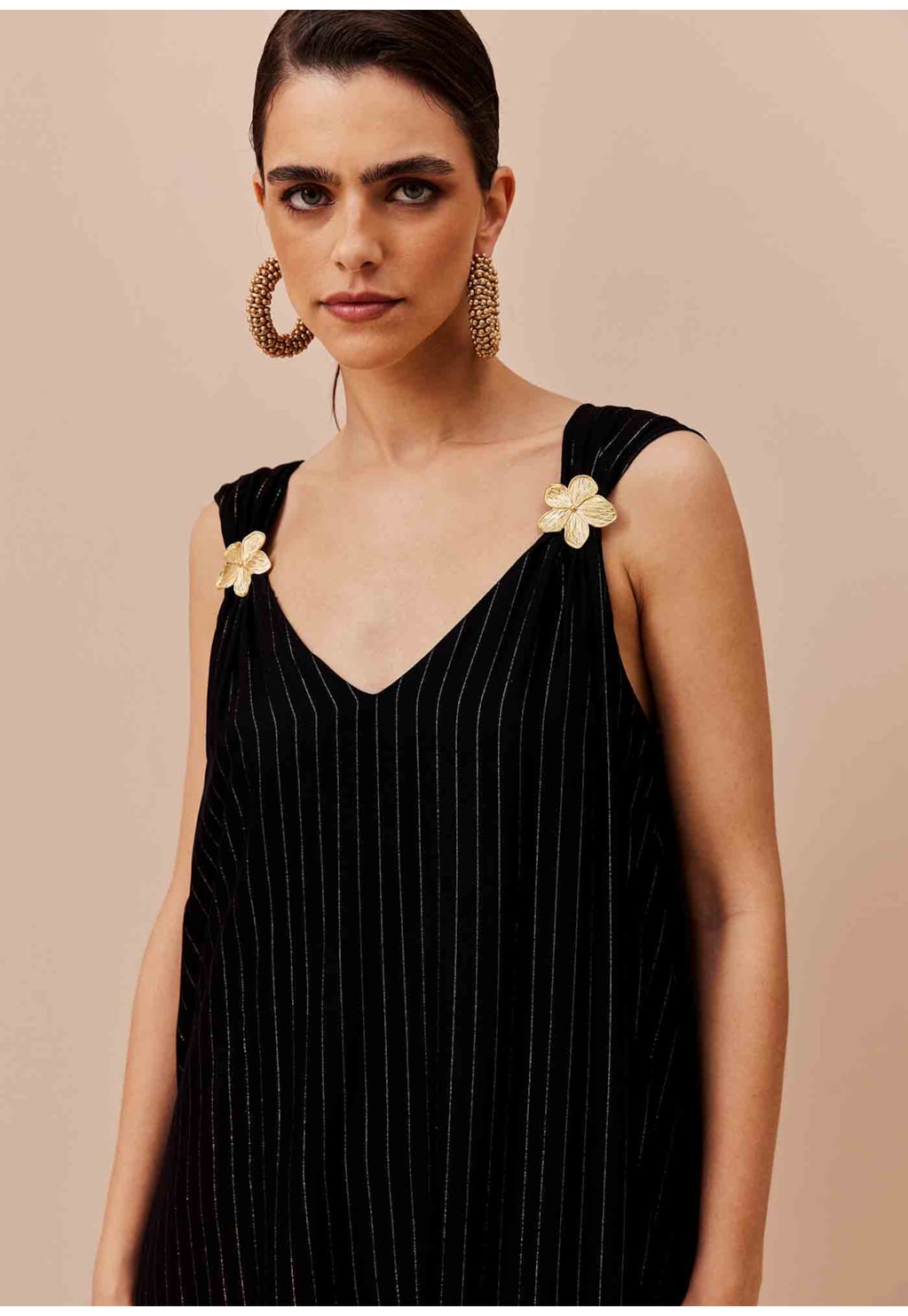 Vestido Longo Detalhe Flor Alças